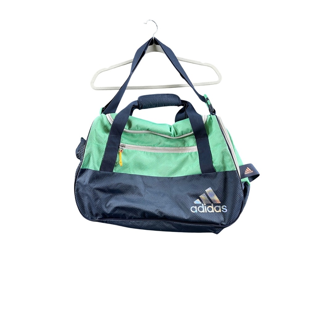 Adidas Duffel Bag Green Navy Blue Ripstop Gym Travel Bag Iridescent Logo 19in